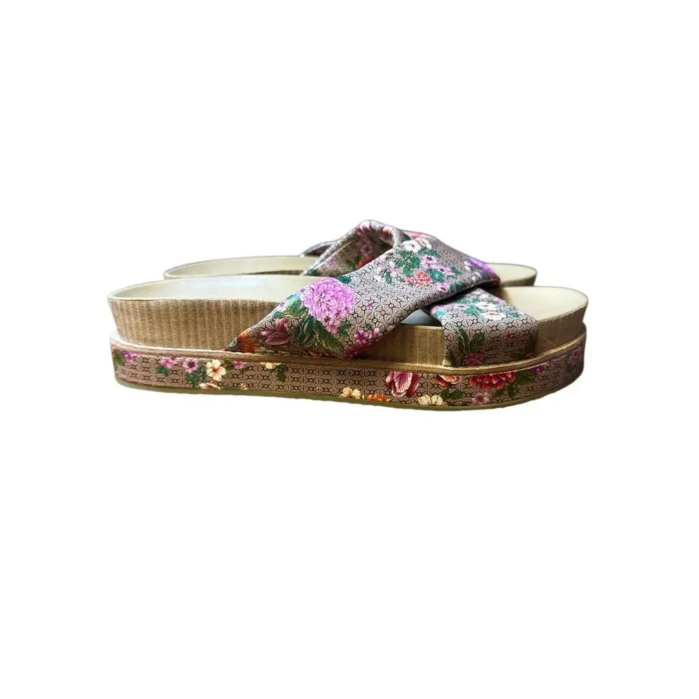 Johnny Was Multicolor Floral Crisscross Platform Sandals